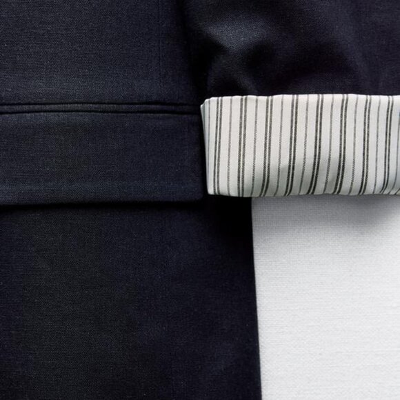 Zara Navy Linen Blend Open Front Blazer USA M NWT - Picture 4 of 4